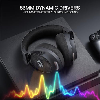 Redragon H858 3-Mode Wireless Gaming Headset, 7.1 Surround Sound, 53 mm Drivers, Memory Foam Ear Pads, Detachable Noise-canceling Microphone, Over-Ear Headphones Works for Mobile, PC/PS5/NS - color: Gray