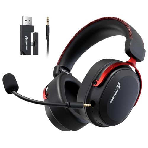 ATTACK SHARK L30 PRO Wireless Gaming Headset,7.1 Surround Sound, 50mm Drivers,20ms Low Latency,Detachable Noise-Canceling Mic, Aluminum Alloy Frame,Tri-Mode Connectivity Over-Ear Headset-Black Red - color: Black Red