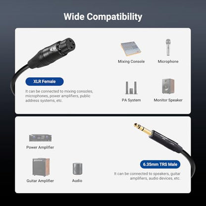 NEEWER 6.35mm 1/4 Inch TRS to XLR Female Cable, 3 ft Microphone Guitar Bass Cord Adapter Connector for Shotgun Condenser Mic Audio Amplifier Mixer Powered Speaker PA System, MS025 - size: 6.35mm（91cm）, style: XLR Female