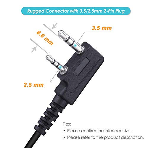 2-Pack Walkie Talkie Earpiece w Mic 2-Pin Compatible with Kenwood Bao Feng | G Shape Walkie Talkie Headset with PTT, Two Way radio Earpiece 3.5mm/2.5mm
