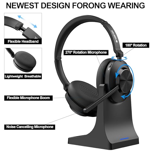 Wireless Headset with Mic for Work,Bluetooth Headset with USB Dongle | Noise Cancelling Mic,Charging base,50H Battery & Mute Button for PC,Laptop,Home Office,Zoom Teams,Remote Work,Call Center