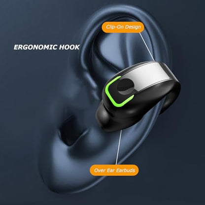 Open Ear Headphones, 1Pcs Over Ear Clip Earbuds, Single Ear Bone Conduction Bluetooth 5.3 Headphone with IPX4, for Sports Running, Workout (Black)