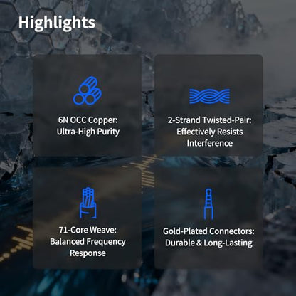 KBEAR Frost 6N 2-Strand Twisted-Pair 71-Core OCC Gold-Plated HiFi Earphone Upgrade IEM Cable Compatible with KZ ZS10/ZSN PRO X/Castor/ZAR/ZAX/AS24/AS16 PRO/ZAS (4.4mm-Without mic, Silver-Blue, QDC) - style: 4.4mm-without mic