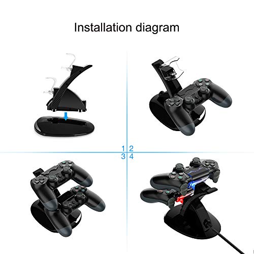 VSEER Dual Shock PS4 Charging Station - Twin Charge Docking Station Stand Charger for PS4/Pro/Slim Controllers, Black