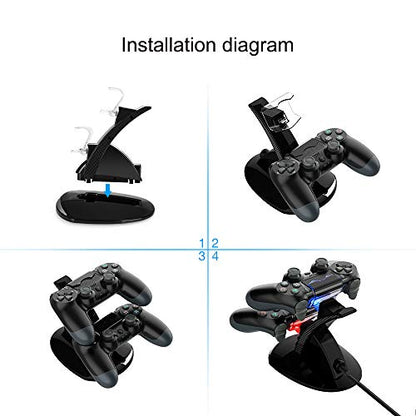 VSEER Dual Shock PS4 Charging Station - Twin Charge Docking Station Stand Charger for PS4/Pro/Slim Controllers, Black