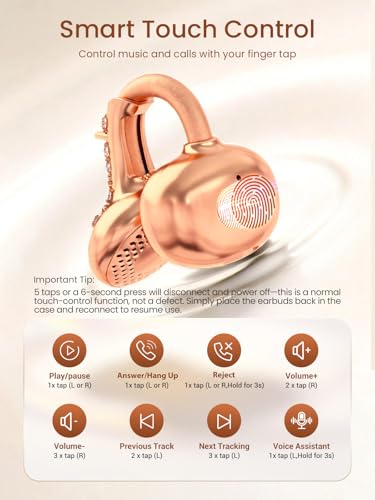JewelPods C3 Wireless Bluetooth Earbuds, Jeweled Open-Ear Headphones, Pink | Ultra-Light Memory Wire Clip-On Earrings for All-Day Comfort, 60H Playtime, Sweat & Water Resistant, Premium Sound - color: Pink
