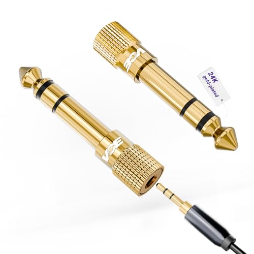 VCE 3.5mm to 1/4 Adapter Stereo Headphone Adapter, 24K Gold-Plated, 2-Pack | Seamless Audio Connection, Premium Sound Fidelity, Secure TRS Connection for Aux Cable, Guitar Amplifier, Headphone - color: Black