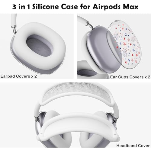 for AirPods Max 2/1 Headphones 4th of July Patriotic Ear Covers | America Stars Clear Ear Cups Cover | White Silicone Ear Pad Case Headband Cover for Apple AirPods Max 2/1 (2026/2024/2020) - color: America Stars D