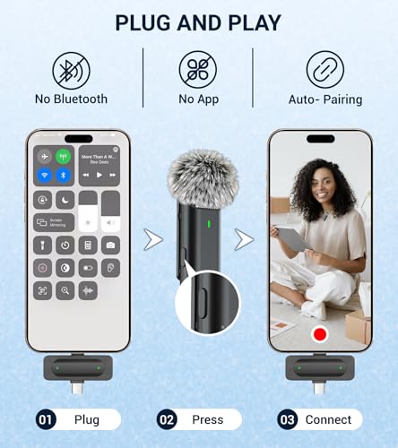 Wireless Lavalier Microphone for iPhone USB C Lav Mic for iPhone 17 16 Android Phone Microphone Video Recording TikTok Vlog Noise Canceling Clip On Microphones (Black, M6-2 in 1)