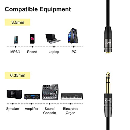 J&D 1/4 inch to 3.5mm Headphone Adapter, Heavy Duty Copper Shell Connecter Joint 3.5mm 1/8 inch Female TRS to 6.35mm Male TRS Stereo Audio Extension Cable, 3 Feet - size: 3 Feet
