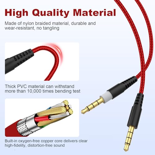 Cloud Alpha Cable Cord with Inline Mute and Volume Control Compatible with HyperX Cloud Alpha/Alpha S, Cloud Mix, Logitech G933, G633 Gaming Headsets (Red) - color: Red