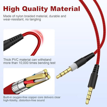 Cloud Alpha Cable Cord with Inline Mute and Volume Control Compatible with HyperX Cloud Alpha/Alpha S, Cloud Mix, Logitech G933, G633 Gaming Headsets (Red) - color: Red