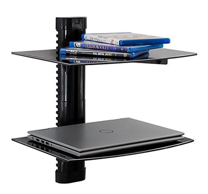 Mount-It! 2-Tier Floating TV Shelf, Tempered Glass, Wall Mount, Black - style: 2-shelf