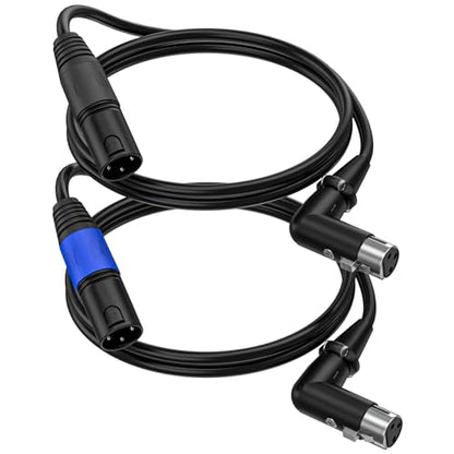 LanSenSu Right Angle XLR to Straight XLR Plug Cable, 90-Degree Female to Straight Male Balanced Cord 3-Pin to 3-Pin, (Right Angle -Female-0.5FT, 2Pack) - style: Right Angle -Female-0.5FT