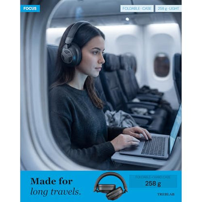 TREBLAB Z7-Pro Noise Cancelling Over Ear Headphones Wireless Bluetooth | Hybrid ANC -30dB, 38H Battery, Transparency Mode, Foldable with Case, Multipoint BT 5.3, Gaming Mode 65ms, USB-C, AUX