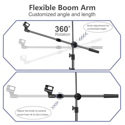 Microphone Stand Floor Mic Stand with Tablet/Phone Holder & 2 Mic Clips