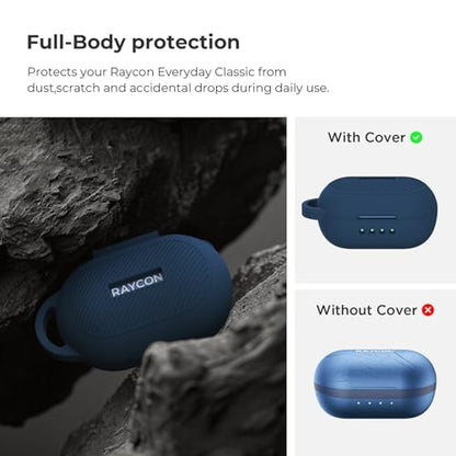 Soft Silicone Case for Raycon Everyday Classic Earbuds with Keychain&Cleaning Pen kit,Anti-Scratch Shockproof Protective Case Cover for Raycon Everyday Classic Earbuds Charging Case (Dark Blue) - color: Dark Blue
