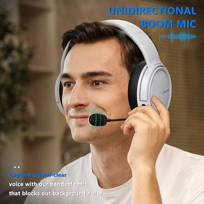 BINNUNE Wireless Gaming Headset — 2.4GHz Low-Latency USB Dongle + Bluetooth, 50mm Drivers 7.1 Surround, Noise-Cancelling Mic, 40H Battery — Over Ear Wireless Headphones for PS5, PC, Laptop, White - color: White
