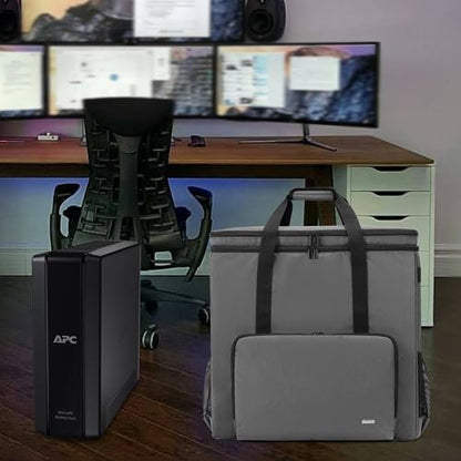 CURMIO Double-Layer PC Carrying Case, Computer Travel Bag for Tower, Gray | Computer Desktop Tower Case with Shoulder Straps Fit ATX/M-ATX Motherboards, Keyboard, Mouse, Cables & Earphones - color: Grey