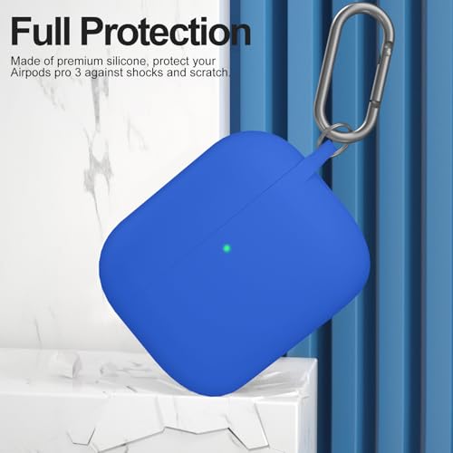for AirPods Pro 3 Case Cover, Protective Soft Silicone with Keychain Cleaning Pen for Women Men for Apple AirPods Pro 3rd Generation Case(2025), Front LED Visible, Blue - color: D-Blue