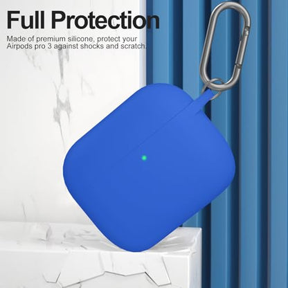 for AirPods Pro 3 Case Cover, Protective Soft Silicone with Keychain Cleaning Pen for Women Men for Apple AirPods Pro 3rd Generation Case(2025), Front LED Visible, Blue - color: D-Blue