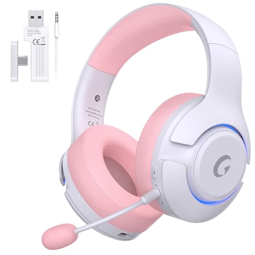syndesmos Wireless PS5 Headset, 2.4GHz Gaming Headset for PS5, PC, Switch, Bluetooth 5.3 Headphones with Noise Canceling Mic, 7.1 Surround Sound, Low-Latency, 45H Battery, Pink - color: Pink