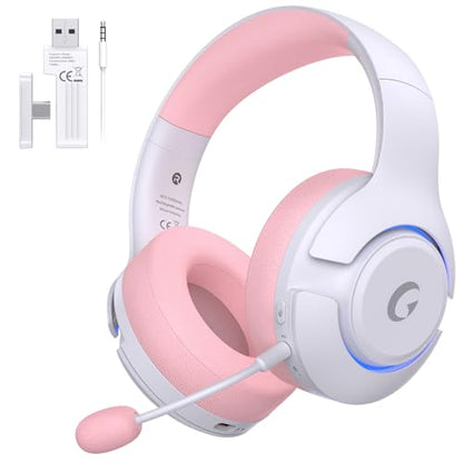 syndesmos Wireless PS5 Headset, 2.4GHz Gaming Headset for PS5, PC, Switch, Bluetooth 5.3 Headphones with Noise Canceling Mic, 7.1 Surround Sound, Low-Latency, 45H Battery, Pink - color: Pink