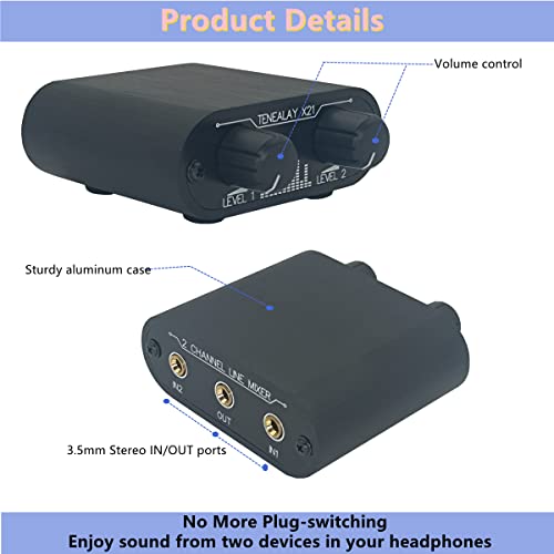 2 Way Audio mixer 3.5mm Un-powered mixer, 2 to 1 Stereo aux 3.5mm line levels control Box mini passive mixer X21