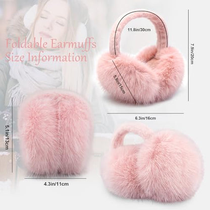 Earmuffs for Women Girls Faux Fur Fuzzy Headband Foldable Ear Covers Cold Weather Accessory - color: Light Pink