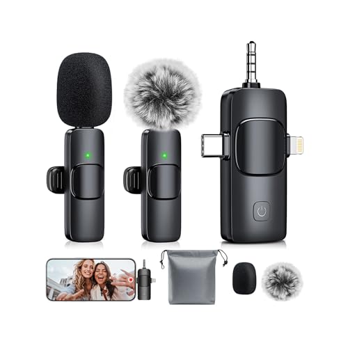 MENERESAS 3-in-1 Mini Microphone for iPhone: Wireless Lavalier Microphones for iOS/Android/Camera - Noise Reduction Lapel Mic, Clip on Mic for Video Recording Vlog, YouTube