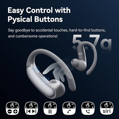 Sport Earbuds with Ear Hook 66hrs Playtime with LED Display Case, Wireless Bluetooth 6.0, Sports Over The Ear Earbuds, IPX4 Gym Workout Running Headphones, Deep Bass & Stereo Sound. - color: Gary