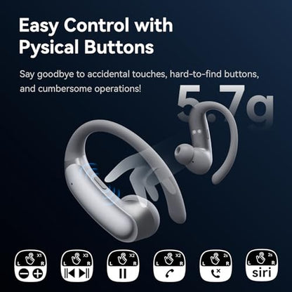 Sport Earbuds with Ear Hook 66hrs Playtime with LED Display Case, Wireless Bluetooth 6.0, Sports Over The Ear Earbuds, IPX4 Gym Workout Running Headphones, Deep Bass & Stereo Sound. - color: Gary