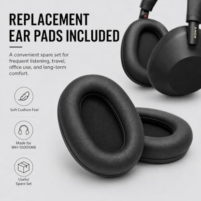 Sony WH1000XM6/B Best Wireless Noise Canceling Headphones, Black Bundle with Deco Essentials Headphones Ear Pads Replacement Headset Ear Cushions and Deco Gear Unofficial Master Guide - color: Charcoal
