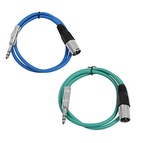 Seismic Audio - SATRXL-M2-2 Pack of 2 Foot 1/4 Inch TRS to XLR Male Patch Cables - Balanced - 2 Foot Patch Cord - Blue and Green - color: Blue and Green