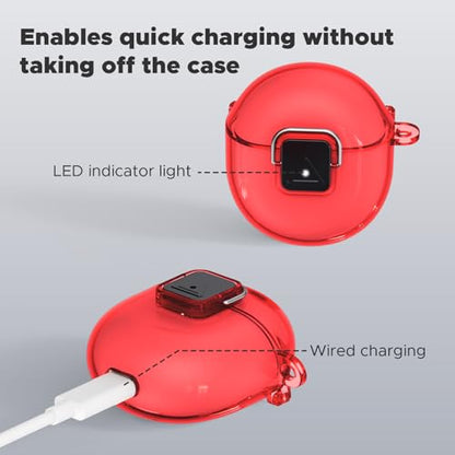 [Safety Lock] Compatible with Google Pixel Buds 2A Case, TPU Anti-Yellowing Shockproof Protective Cover for Google Pixel Buds 2A 2025, Includes Cleaning Kit & Carabiner (Transparent Red) - color: Transparent Red