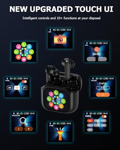 Wireless Touchscreen TWS True Wireless Bluetooth ANC Active Noise Cancelling Earbuds with Smart Touch Screen Case - Blue Tooth Earphones for iPhone Android In Ear Headphones - color: Beige, style: Normal