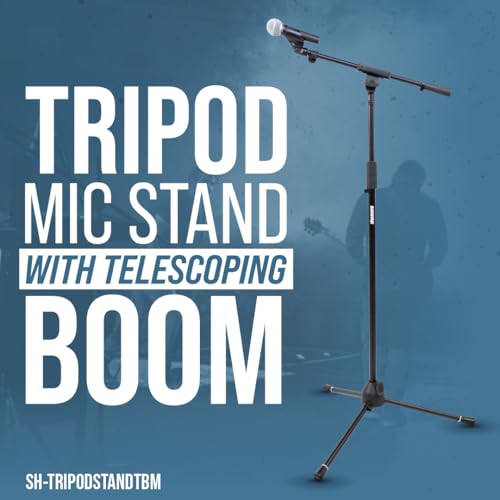 Shure by Gator Tripod Mic Stand with Telescoping Boom (SH-TRIPODSTANDTBM) | Twist Clutch Adjusts Height Between 41-70" Collapsible Tripod Base with Non-Slip Rubber Feet - style: Standard Clutch + Boom