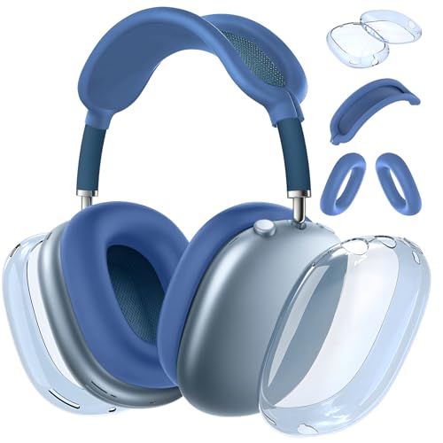 for AirPods Max case Cover,Anti-Scratch Ear Pad Case Cover/Ear Cups Cover/Headband Cover for AirPods Max. Clear Soft TPU and Silicone,Skin Scratch Proof. - color: 3PC-Blue