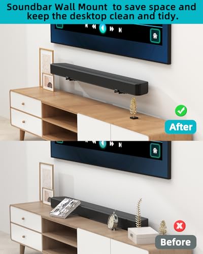 HCMOUNTING Soundbar Mount Under TV, Depth Adjustable 3.7”-6.3”, Hold 33lbs | Sound Bar Mounts for Samsung, Bose, Vizio, Sony, Sonos and More, All-round Soft Pads Reduce Vibration and Scratching, Black