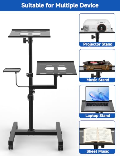 KOOV 2 Shelves Projector Stand, Max 47" Height Adjustable | Mobile Cart on Wheels, Projector Tripod Stand, Rolling Laptop Floor Stand, For Couch - size: 47inch