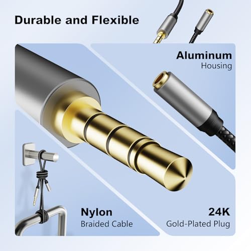 Audio Mic Extension Cable 30Ft,3.5mm Aux Headphone Extender 4-Pole Jack Plug Extension Lead Stereo Male to Female Braided Cord for Headset,TV,Laptop,Phone,Switch Lite,Car,PS4,Xbox and more(30Ft/10M) - size: 30 ft