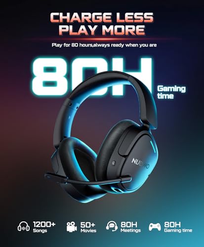 NUBWO Wireless Gaming Headset for PS5, PS4, PC, Laptop, Mac, 3 in 1 Gaming Headphones with 7.1 Surround Sound, Noise Canceling Mic, 20ms Low-Latency, 80Hr Battery, 2.4GHz/Bluetooth 5.4/3.5mm Wired - color: Black