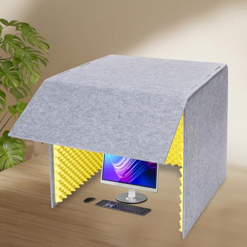 Desktop Soundproof Cover, Isolation Booth, Vocal Sound Absorbing Shield, Portable Vocal Recording Booth, Sound Proof Foam Room, Microphone Isolation Booth Cube, for Office, Home Studio (Yellow)