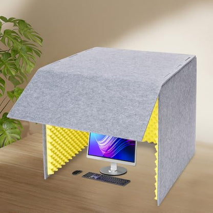Desktop Soundproof Cover, Isolation Booth, Vocal Sound Absorbing Shield, Portable Vocal Recording Booth, Sound Proof Foam Room, Microphone Isolation Booth Cube, for Office, Home Studio (Yellow)