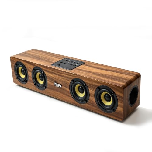 Retro Wooden Bluetooth 5.3 Portable Soundbar Speaker, 20W 2.0 Stereo with Bass Boost, TWS Pairing, USB/TF/AUX/FM Radio, for PC, Monitor, Laptop, Tablet & Smartphone