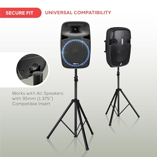 Pyle Universal Speaker Stand 2-Pack – Heavy Duty Tripod Mount Holder Set, Height Adjustable from 40” to 71”, 35mm Insert Compatibility, Safety Pin and Knob Locking for PA, DJ & Studio Use - size: 2-Pack