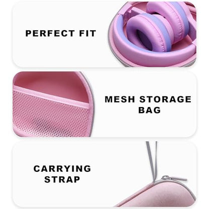 Kids Headphone Case for Acer/iClever/Candy Bila, Pink(Case Only) | for iClever BTH12/HS19/BTH22/BTH20/BTH18/BTH26, JBL Junior 320/320BT, MIDOLA, JoySpark, eKids, ADOOPE, JLab Kids Headphones - color: Pink