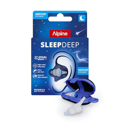 Alpine SleepDeep Reusable Earplugs for Sleeping | Earbuds for Side Sleepers | Medium 27dB SNR Soft Ear Plugs For Noise Reduction|Silicone-Free| Ear Protection |Travel Essentials Airplane Essentials - style: M
