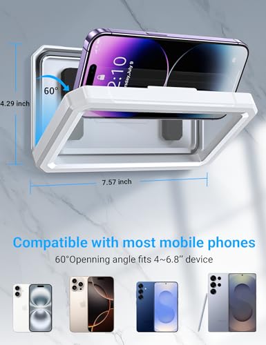 Coolpow Shower Phone Holder Waterproof【480°Rotatable】 Retractable Adjustable Shower Phone Case Shower Bathroom Wall Phone Mount Stand Water Proof Anti Fog Case for 4-7" Cellphones Shower Accessories - color: White