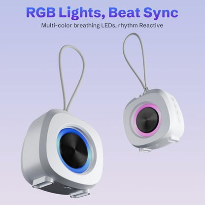 PEICHENG Speaker, Small Portable Bluetooth Wireless IPX5 Waterproof Shower Speaker,Loud Stereo Sound Deep Bass,Dual Pairing, RGB Lights,Long Playtime for Outdoor Party, Great Gift,1PC (White) - color: White
